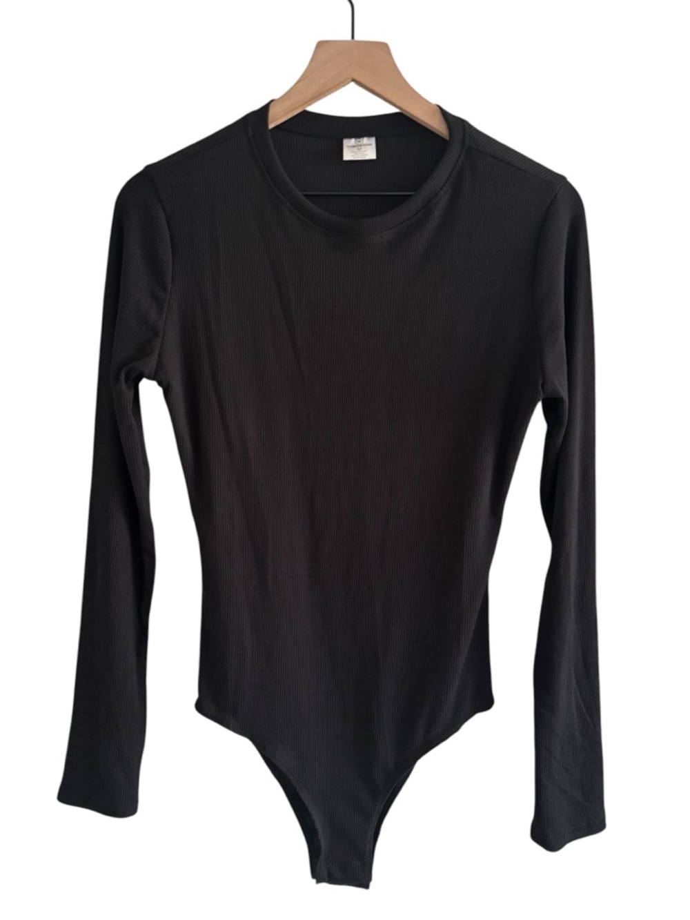 Real Essentials Black Ribbed Bodysuit Minimalist Clean Girl Capsule Wardrobe M
